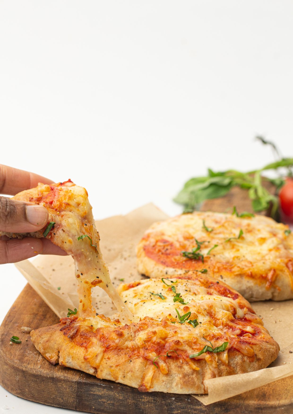 Air Fryer Pita Pizzas with Fresh Basil