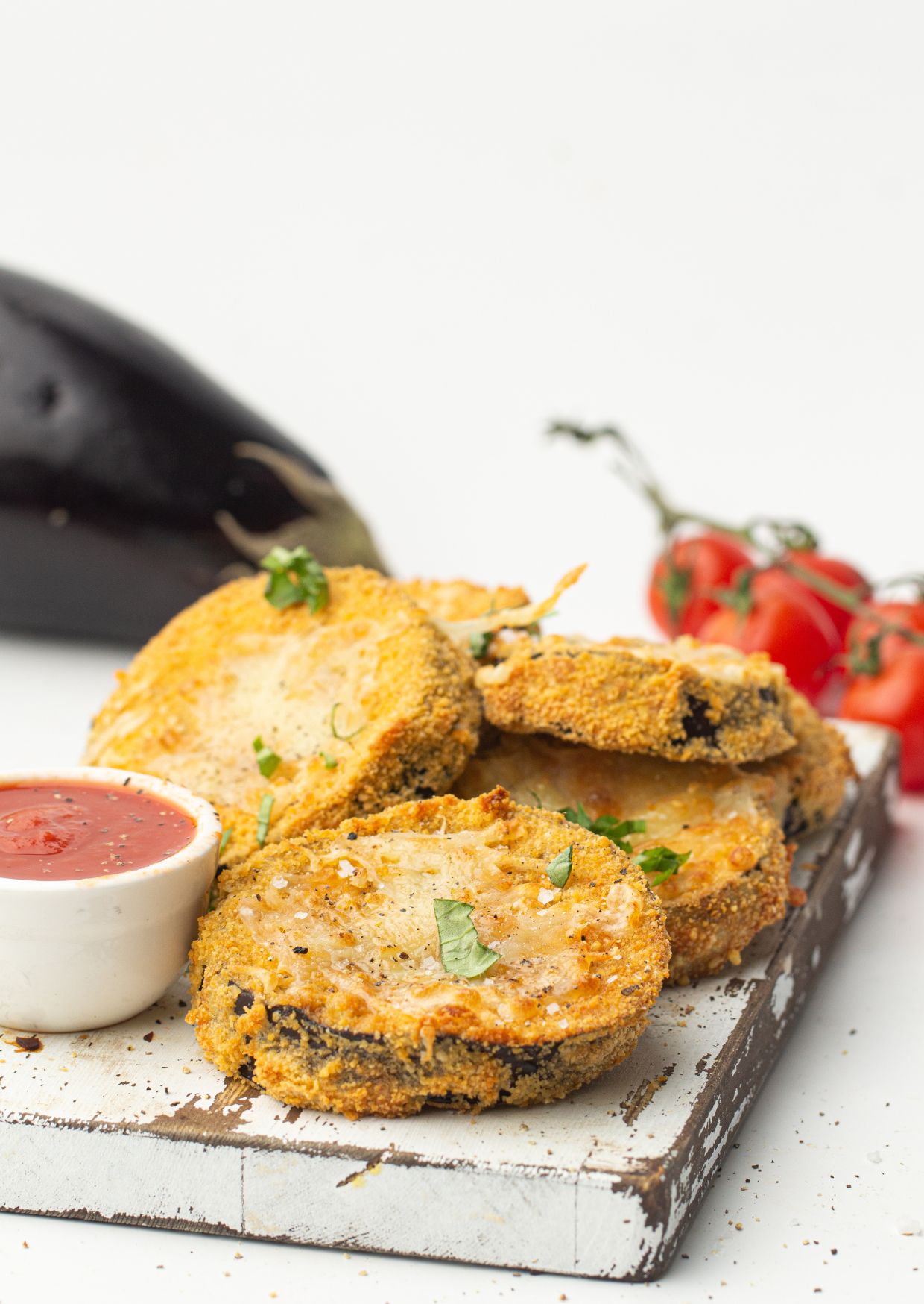 Air Fryer Eggplant Parmesan Crisps with Marinara Sauce
